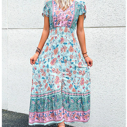 Sommerkjole med blomstermotiver