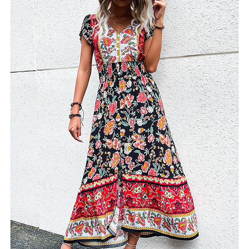 Sommerkjole med blomstermotiver