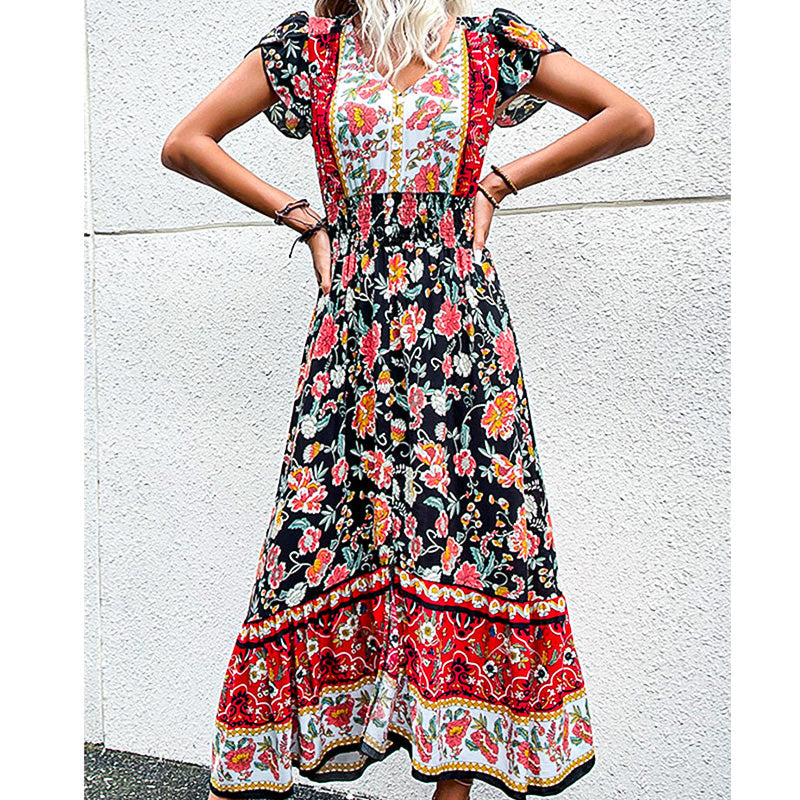 Sommerkjole med blomstermotiver